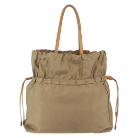 PRADA Tote Bag Nylon Leather Beige Gold Auth ep11896 - 0