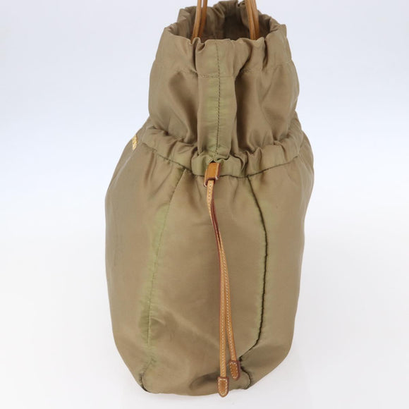 PRADA Tote Bag Nylon Leather Beige Gold Auth ep11896