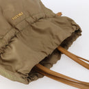 PRADA Tote Bag Nylon Leather Beige Gold Auth ep11896-6