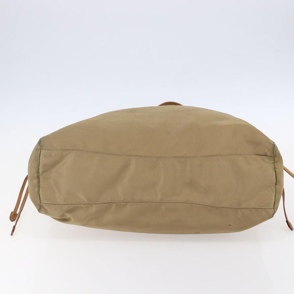 PRADA Tote Bag Nylon Leather Beige Gold Auth ep11896