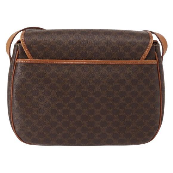 CELINE Macadam Canvas Shoulder Bag PVC Leather Brown Gold Auth ep11909