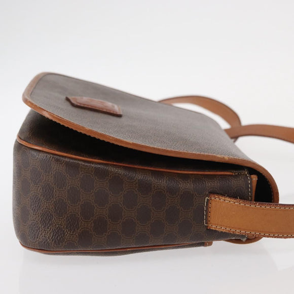 CELINE Macadam Canvas Shoulder Bag PVC Leather Brown Gold Auth ep11909