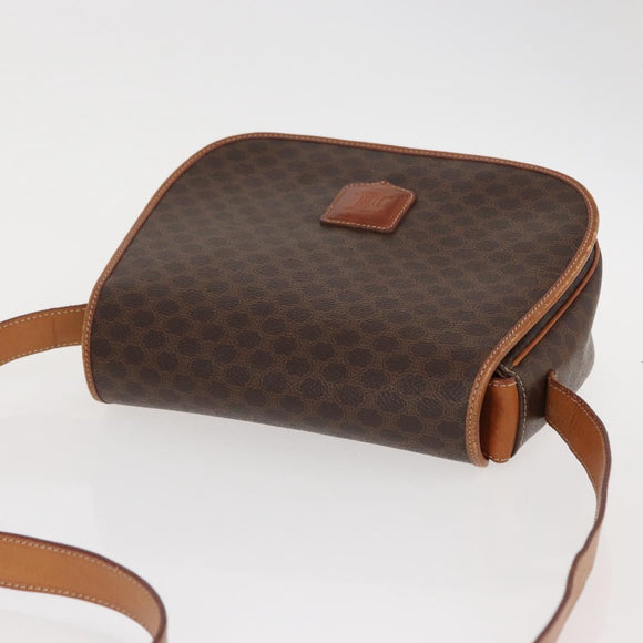 CELINE Macadam Canvas Shoulder Bag PVC Leather Brown Gold Auth ep11909