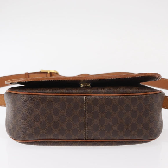 CELINE Macadam Canvas Shoulder Bag PVC Leather Brown Gold Auth ep11909