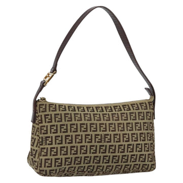 FENDI Zucchino Canvas Mamma Baguette Shoulder Bag Beige Brown gold Auth ep11910