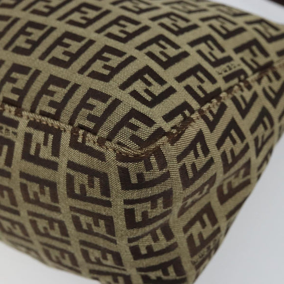FENDI Zucchino Canvas Mamma Baguette Shoulder Bag Beige Brown gold Auth ep11910