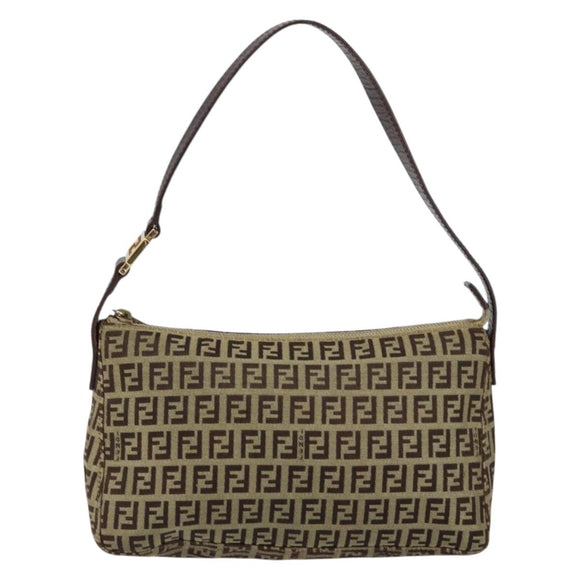 FENDI Zucchino Canvas Mamma Baguette Shoulder Bag Beige Brown gold Auth ep11910