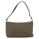 FENDI Zucchino Canvas Mamma Baguette Shoulder Bag Beige Brown gold Auth ep11910-2