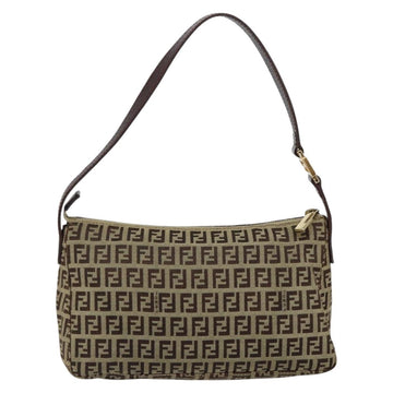 FENDI Zucchino Canvas Mamma Baguette Shoulder Bag Beige Brown gold Auth ep11910 - 0