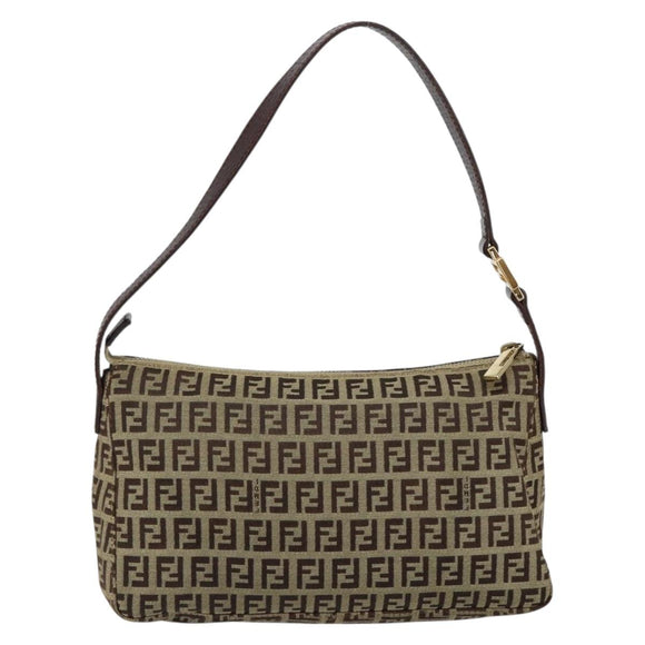 FENDI Zucchino Canvas Mamma Baguette Shoulder Bag Beige Brown gold Auth ep11910