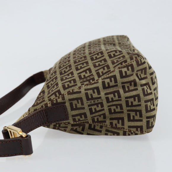 FENDI Zucchino Canvas Mamma Baguette Shoulder Bag Beige Brown gold Auth ep11910