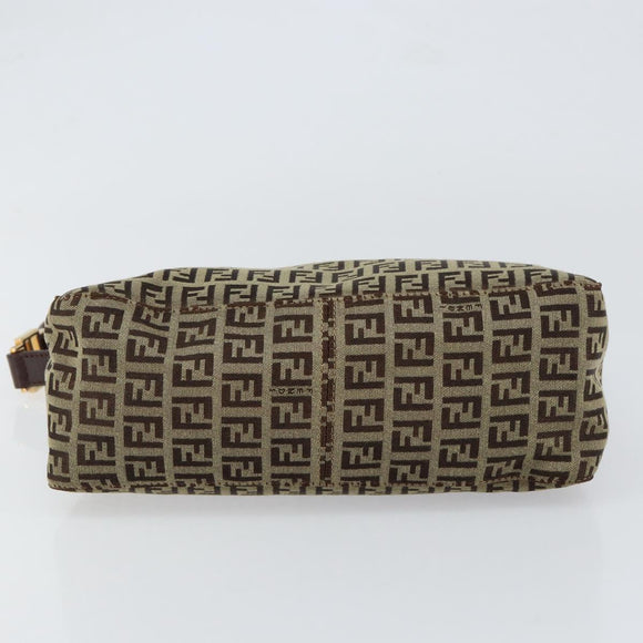 FENDI Zucchino Canvas Mamma Baguette Shoulder Bag Beige Brown gold Auth ep11910