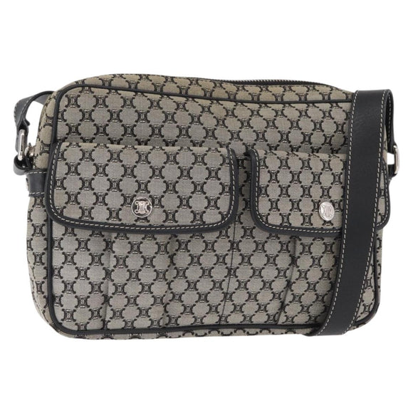 CELINE Macadam Canvas Shoulder Bag Gray Silver Auth ep11913