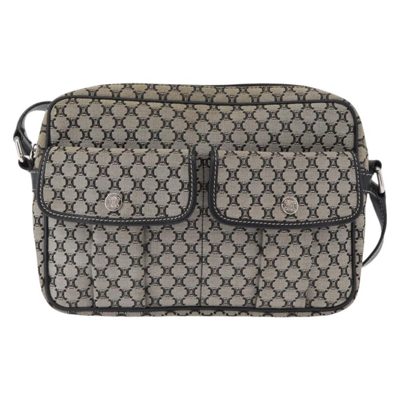CELINE Macadam Canvas Shoulder Bag Gray Silver Auth ep11913