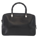 GUCCI Bamboo Hand Bag Leather Black Silver 000 0828 Auth ep11915-2