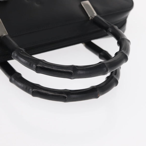 GUCCI Bamboo Hand Bag Leather Black Silver 000 0828 Auth ep11915