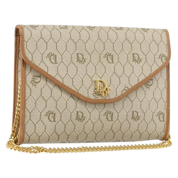 Christian Dior Honeycomb Canvas Chain Shoulder Bag PVC Beige Gold Auth ep11918