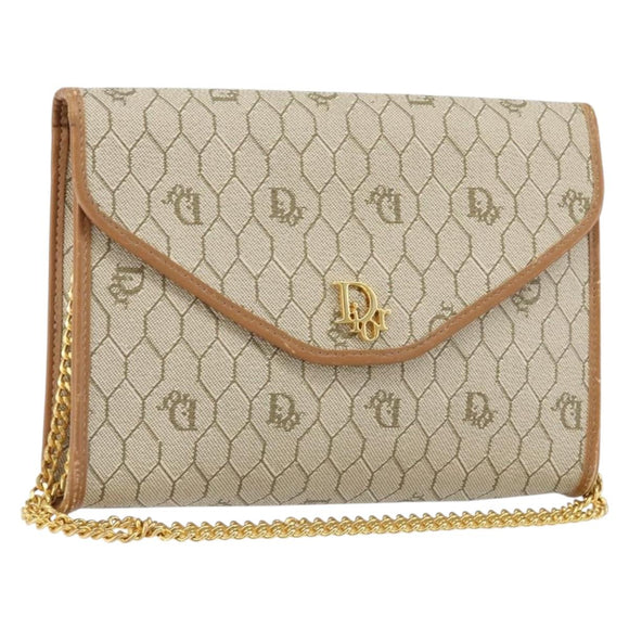 Christian Dior Honeycomb Canvas Chain Shoulder Bag PVC Beige Gold Auth ep11918