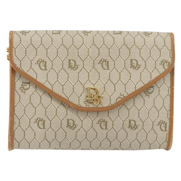 Christian Dior Honeycomb Canvas Chain Shoulder Bag PVC Beige Gold Auth ep11918