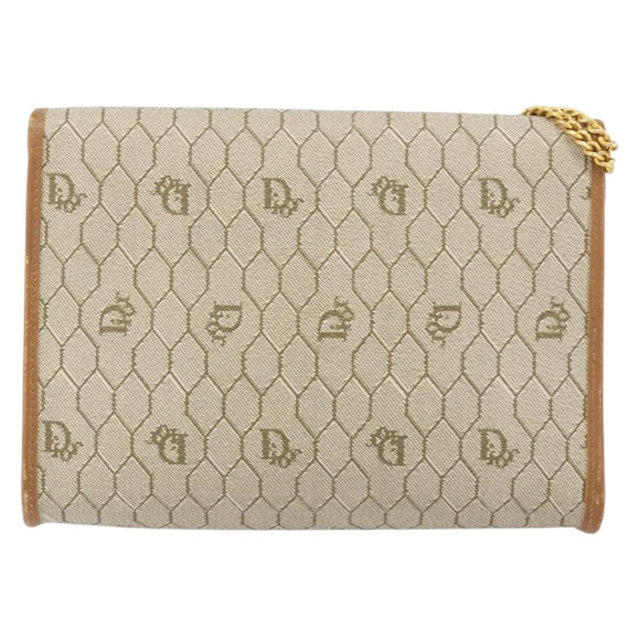 Christian Dior Honeycomb Canvas Chain Shoulder Bag PVC Beige Gold Auth ep11918