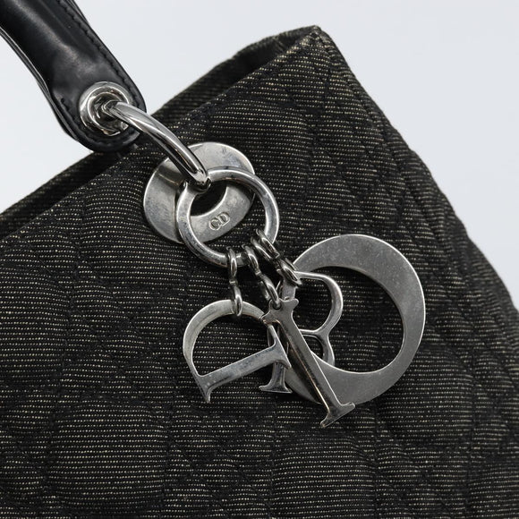 Christian Dior Lady Dior Canage Hand Bag Denim Black Silver Auth ep11922