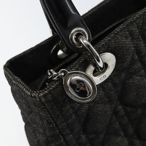 Christian Dior Lady Dior Canage Hand Bag Denim Black Silver Auth ep11922