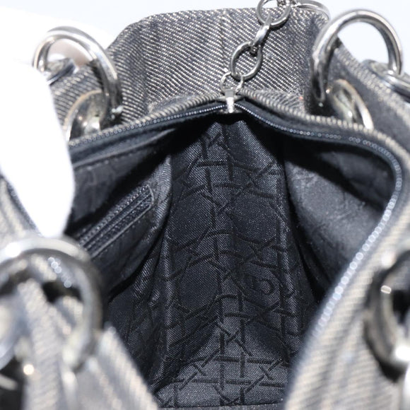 Christian Dior Lady Dior Canage Hand Bag Denim Black Silver Auth ep11922