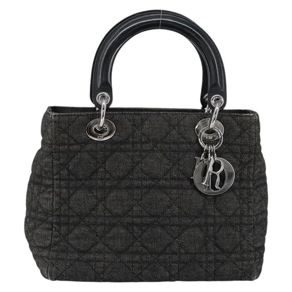 Christian Dior Lady Dior Canage Hand Bag Denim Black Silver Auth ep11922