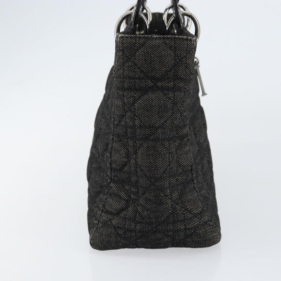 Christian Dior Lady Dior Canage Hand Bag Denim Black Silver Auth ep11922