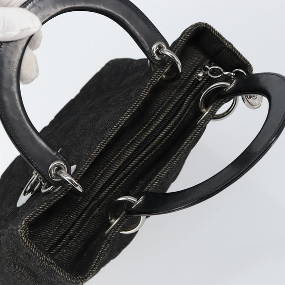 Christian Dior Lady Dior Canage Hand Bag Denim Black Silver Auth ep11922
