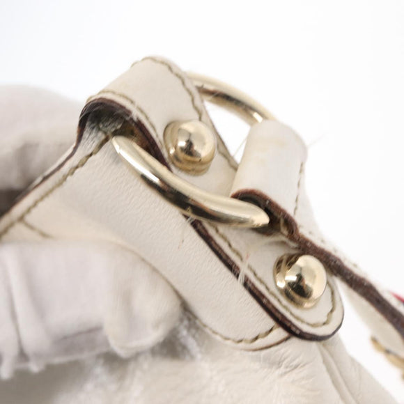 GUCCI Sherry Line Chain Shoulder Bag Leather White Gold 153011 Auth ep11925