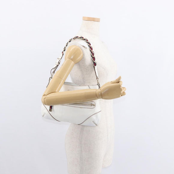 GUCCI Sherry Line Chain Shoulder Bag Leather White Gold 153011 Auth ep11925