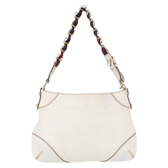 GUCCI Sherry Line Chain Shoulder Bag Leather White Gold 153011 Auth ep11925