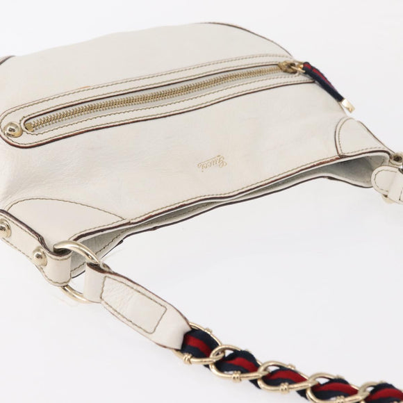 GUCCI Sherry Line Chain Shoulder Bag Leather White Gold 153011 Auth ep11925