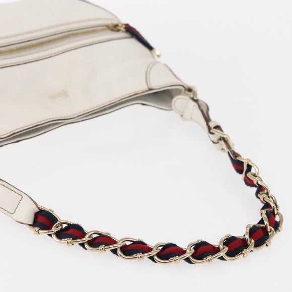 GUCCI Sherry Line Chain Shoulder Bag Leather White Gold 153011 Auth ep11925