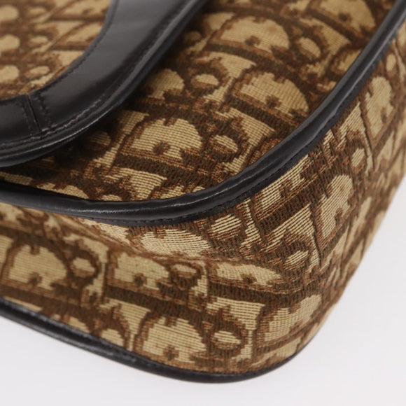 Christian Dior Trotter Canvas Shoulder Bag Beige Gold Auth ep11926