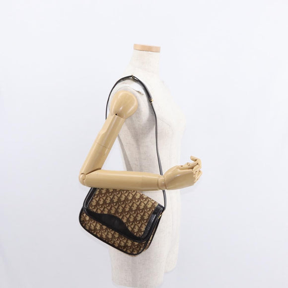 Christian Dior Trotter Canvas Shoulder Bag Beige Gold Auth ep11926