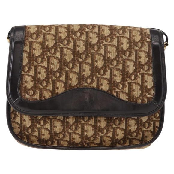 Christian Dior Trotter Canvas Shoulder Bag Beige Gold Auth ep11926