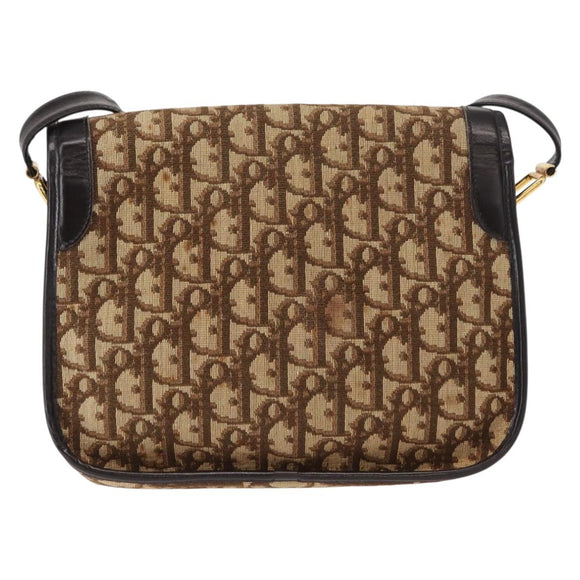 Christian Dior Trotter Canvas Shoulder Bag Beige Gold Auth ep11926