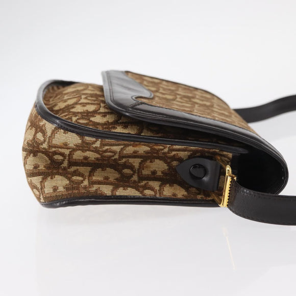 Christian Dior Trotter Canvas Shoulder Bag Beige Gold Auth ep11926