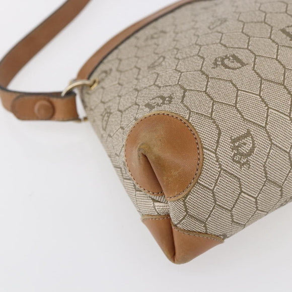 Christian Dior Honeycomb Canvas Shoulder Bag PVC Beige Gold Auth ep11929