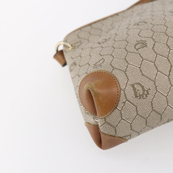 Christian Dior Honeycomb Canvas Shoulder Bag PVC Beige Gold Auth ep11929