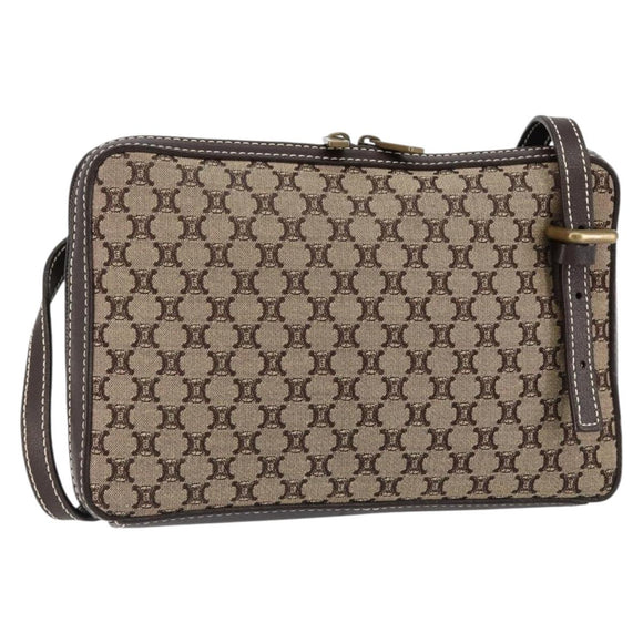 CELINE Macadam Canvas Shoulder Bag Beige Gold Auth ep11932