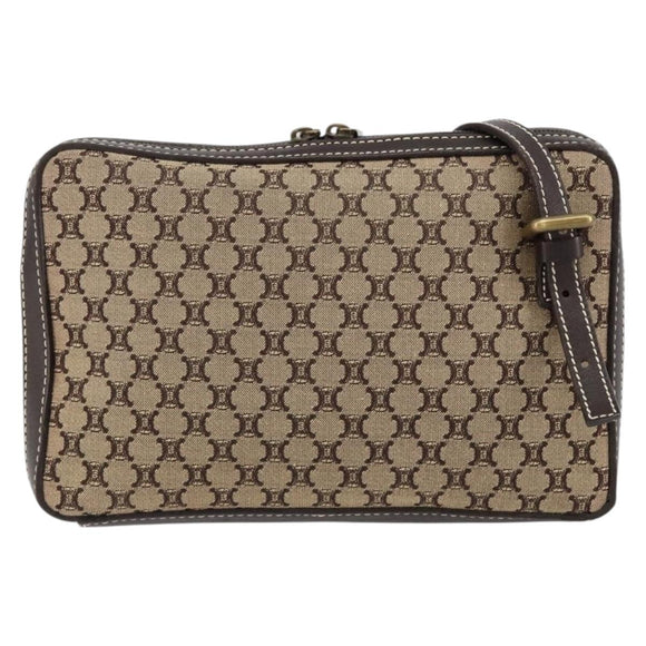 CELINE Macadam Canvas Shoulder Bag Beige Gold Auth ep11932