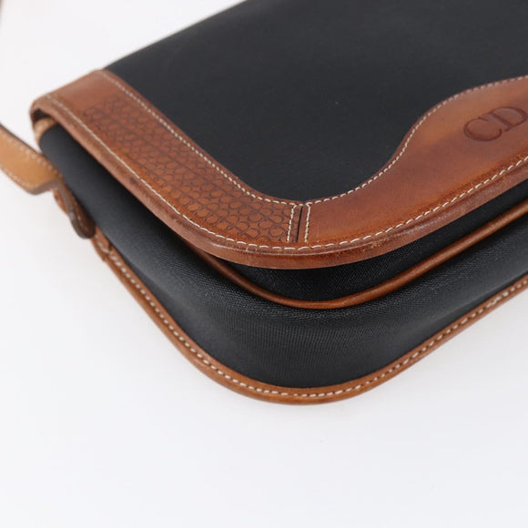 Christian Dior Shoulder Bag Nylon Leather Black Brown gold Auth ep11933