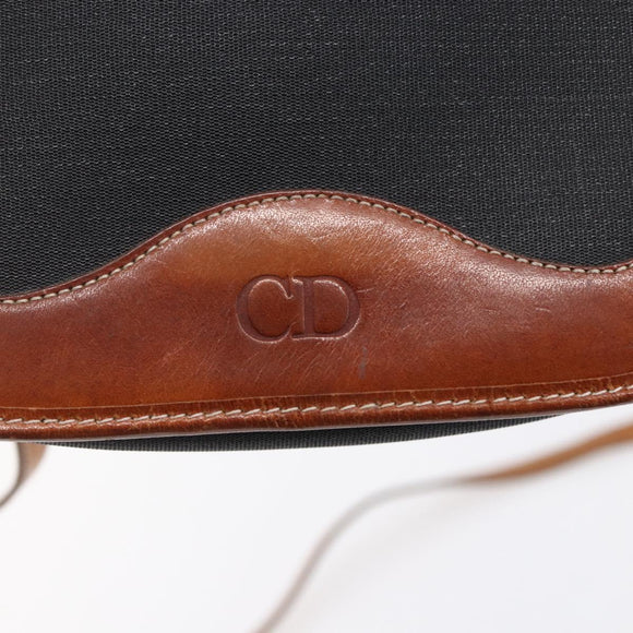 Christian Dior Shoulder Bag Nylon Leather Black Brown gold Auth ep11933