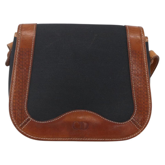 Christian Dior Shoulder Bag Nylon Leather Black Brown gold Auth ep11933