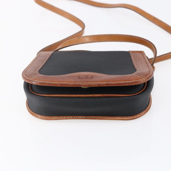 Christian Dior Shoulder Bag Nylon Leather Black Brown gold Auth ep11933