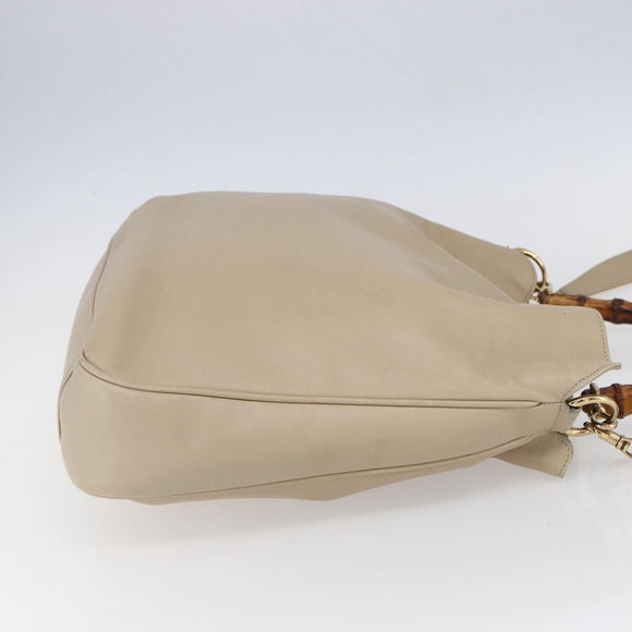 GUCCI Bamboo Shoulder Bag Leather 2way Beige Gold 001 2113 1577 Auth ep11942