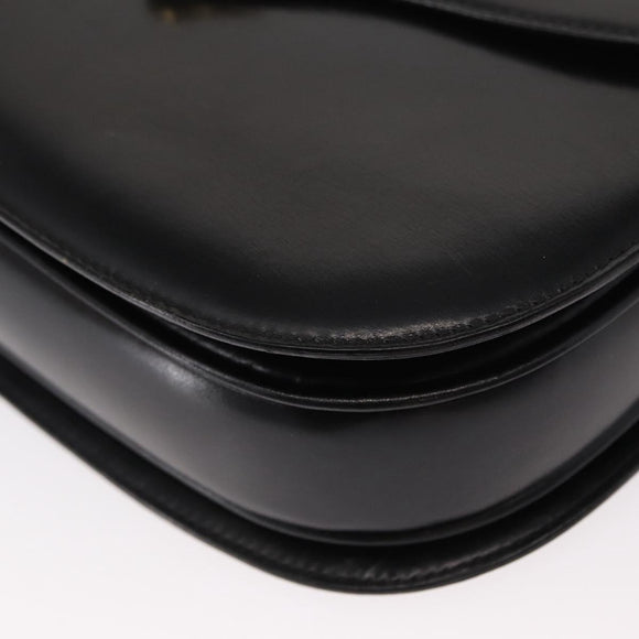 GUCCI Shoulder Bag Leather Black Gold Auth ep11944